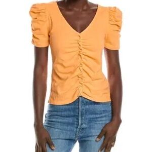 Nation LTD Orange Puff Sleeve Ruched Blouse